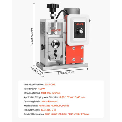 SMS-002 - 400W Electric Wire Stripper, 0.06-1.57” Adjustable Speed
