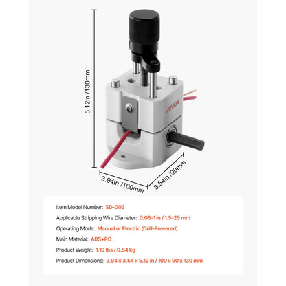 SD-003 - Compact Manual Wire Stripper for 0.06-1 Inch Wires