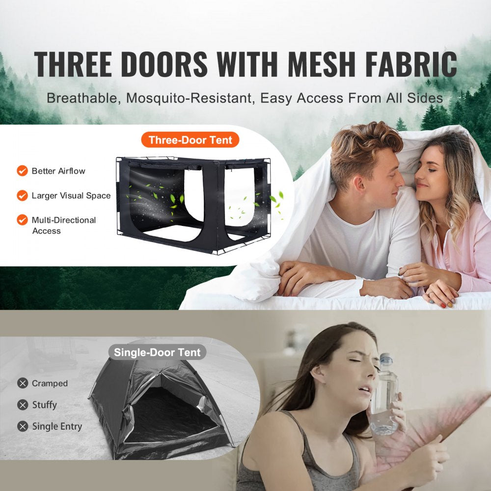 140188 - 80" Blackout Bed Tent with Mesh Pockets & Dual Zippers