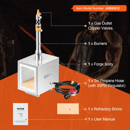 JHBXG1C - Lightweight Portable 1-Burner Stainless Steel Propane Forge