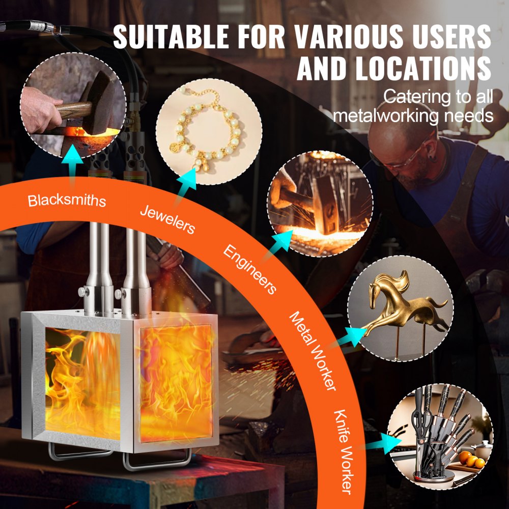 JHBXG2C - VEVOR 2-Burner Propane Forge, 2600°F High-Performance Metal Crafting
