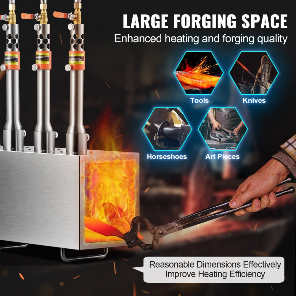 JHBXG3C - VEVOR 3-Burner Portable Propane Forge with 2600°F Capacity