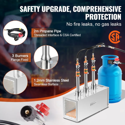 JHBXG3C - VEVOR 3-Burner Portable Propane Forge with 2600°F Capacity