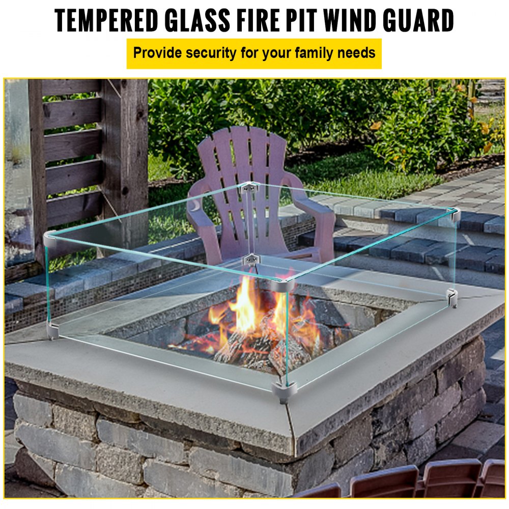VV-FWG-FX1414 - Tempered Glass Fire Pit Wind Guard for Outdoor Elegance