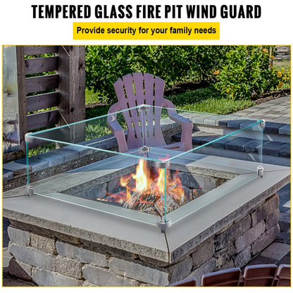 VV-FWG-FX1414 - Tempered Glass Fire Pit Wind Guard for Outdoor Elegance