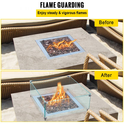 VV-FWG-FX1414 - Tempered Glass Fire Pit Wind Guard for Outdoor Elegance