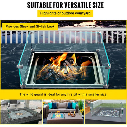 VV-FWG-FX1414 - Tempered Glass Fire Pit Wind Guard for Outdoor Elegance