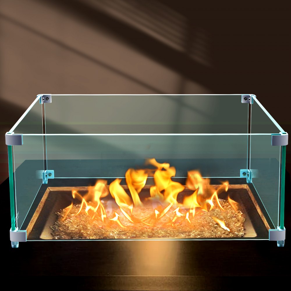 VV-FWG-FX1414 - Tempered Glass Fire Pit Wind Guard for Outdoor Elegance