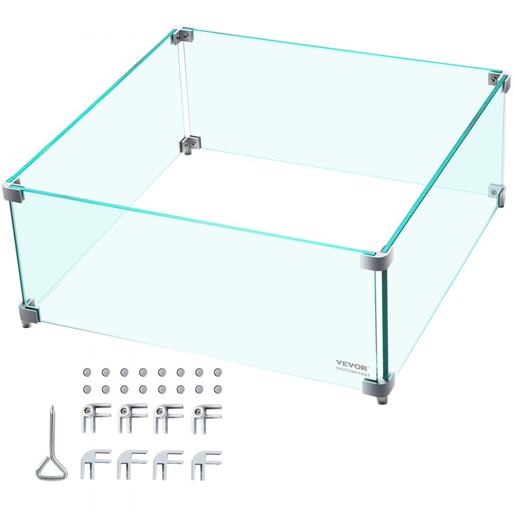 VV-FWG-FX1414 - Tempered Glass Fire Pit Wind Guard for Outdoor Elegance