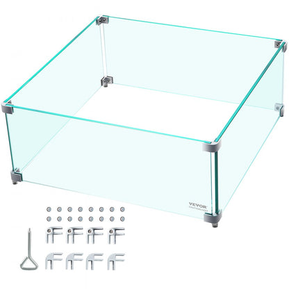 VV-FWG-FX1414 - Tempered Glass Fire Pit Wind Guard for Outdoor Elegance