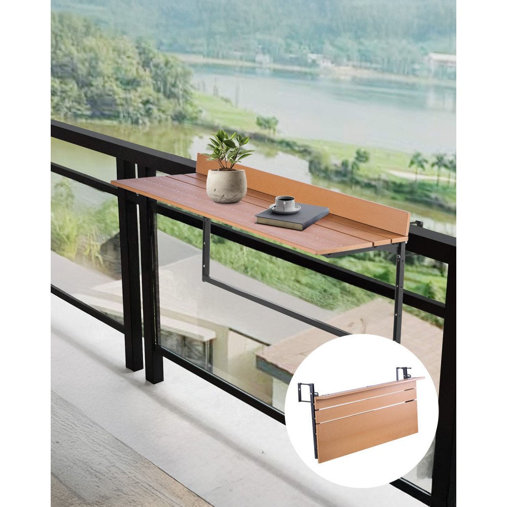 DL-BC06 - Adjustable Stainless Steel Balcony Table 15" x 39" for Outdoor Use