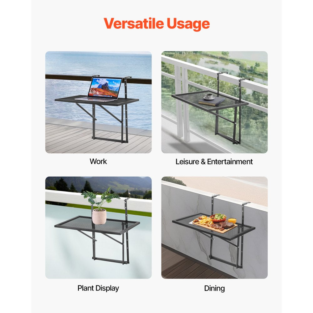 DL-BC02 - Adjustable Stainless Steel Balcony Table 19 x 24 in Folding Design