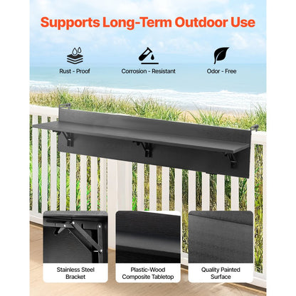 DL-BC04 - Foldable 12x48 in Stainless Steel Balcony Table for Patio Use