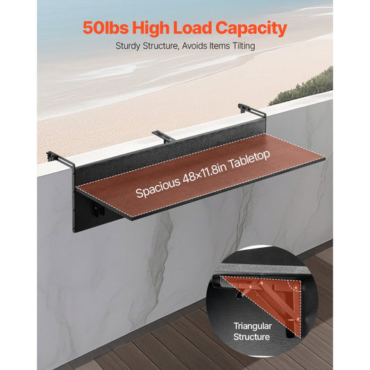 DL-BC04 - Foldable 12x48 in Stainless Steel Balcony Table for Patio Use