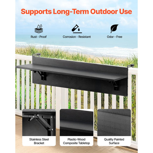 DL-BC03 - Versatile Folding Balcony Table with Stainless Steel Bracket, 12 x 32 in
