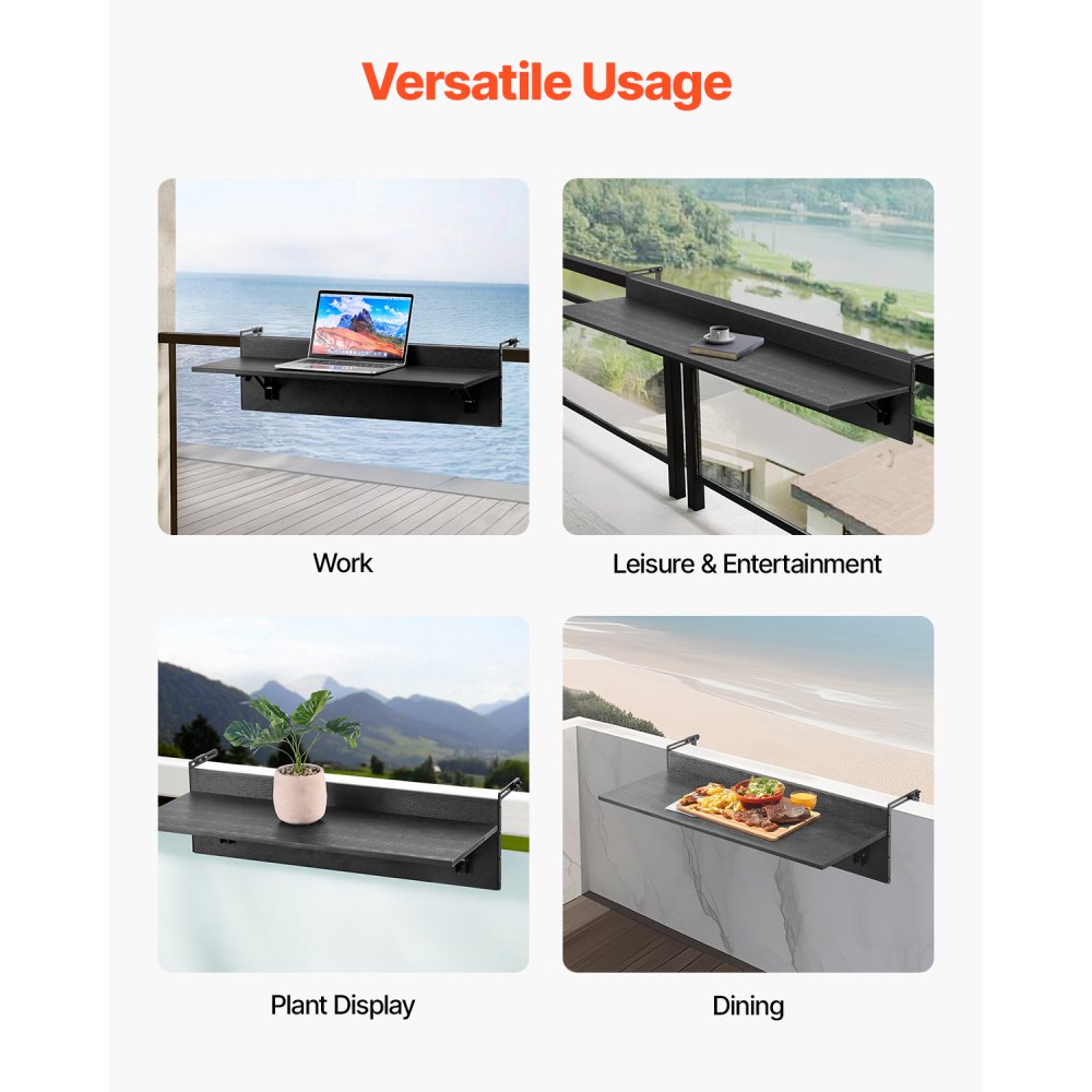 DL-BC03 - Versatile Folding Balcony Table with Stainless Steel Bracket, 12 x 32 in