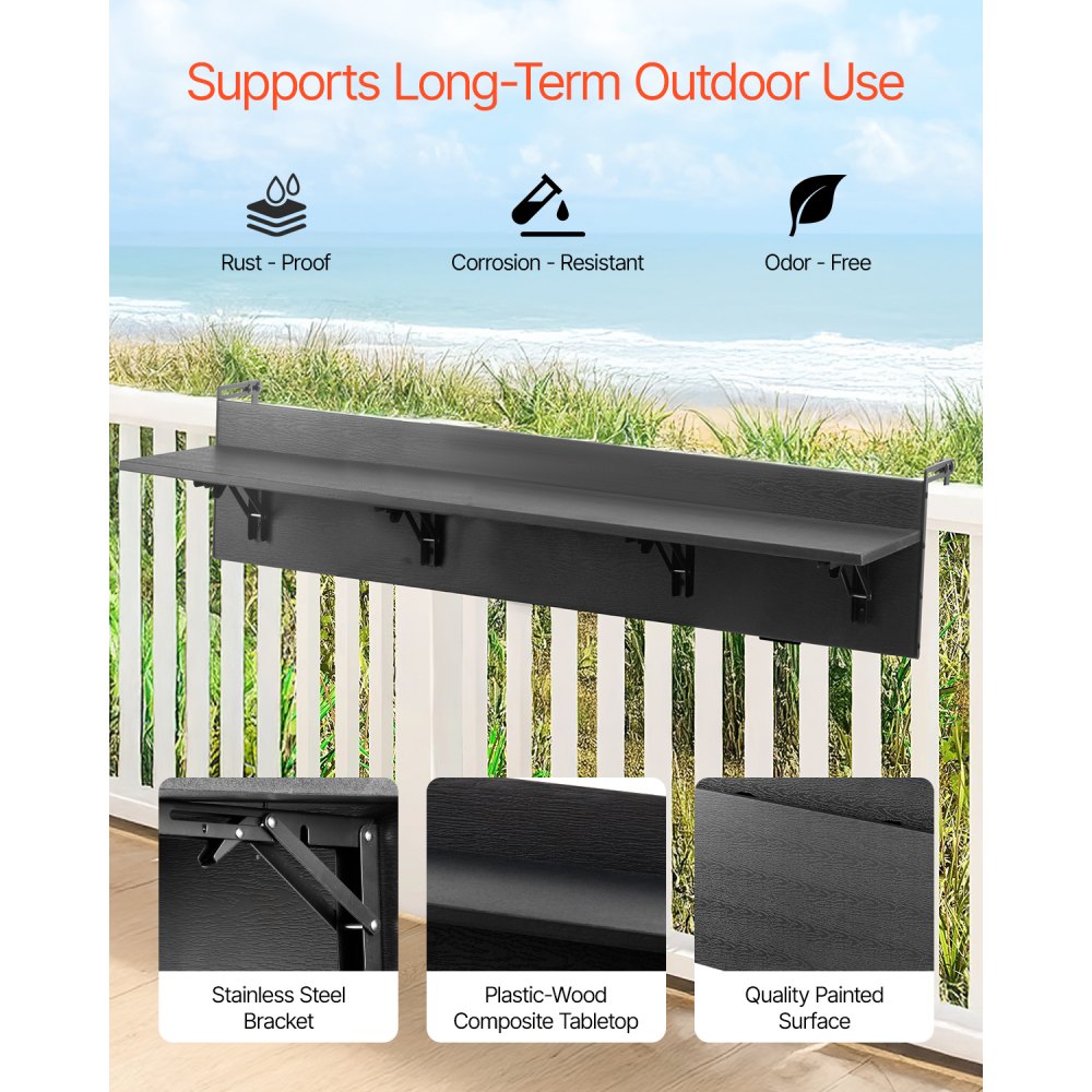 DL-BC05 - Foldable Stainless Steel Balcony Table 12 x 48 in for Outdoor Use