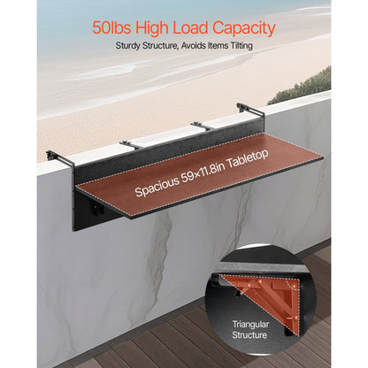 DL-BC05 - Foldable Stainless Steel Balcony Table 12 x 48 in for Outdoor Use