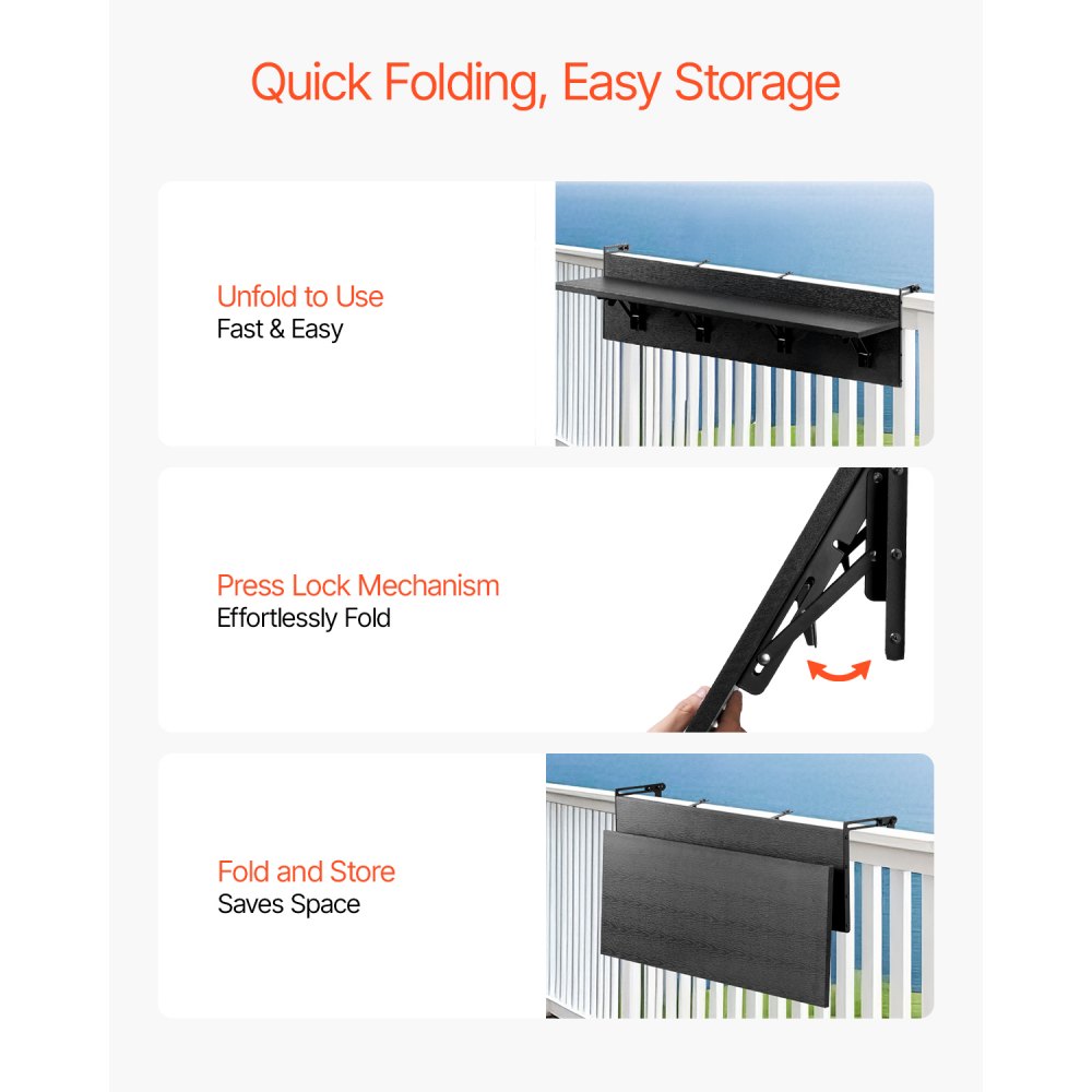 DL-BC05 - Foldable Stainless Steel Balcony Table 12 x 48 in for Outdoor Use