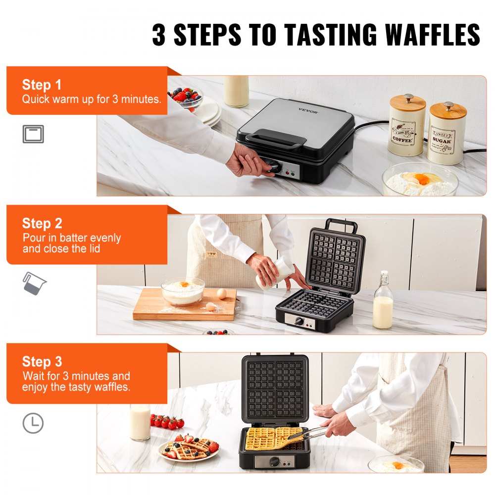 SW-2030M - 1200W 4-Slice Waffle Maker for Quick, Delicious Breakfasts