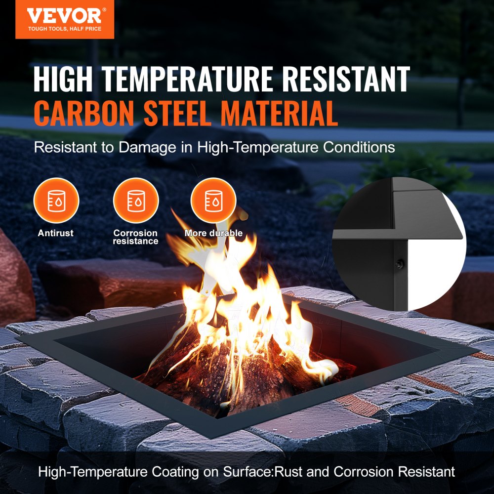 YCIS-30001-30 - 36" Square High-Temp Steel Fire Pit Ring with Matte Black Finish