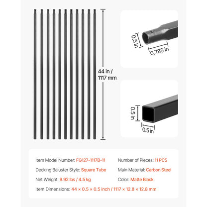 FG127-1117B-11 - 44" Durable Carbon Steel Stair Balusters - 11 Pack