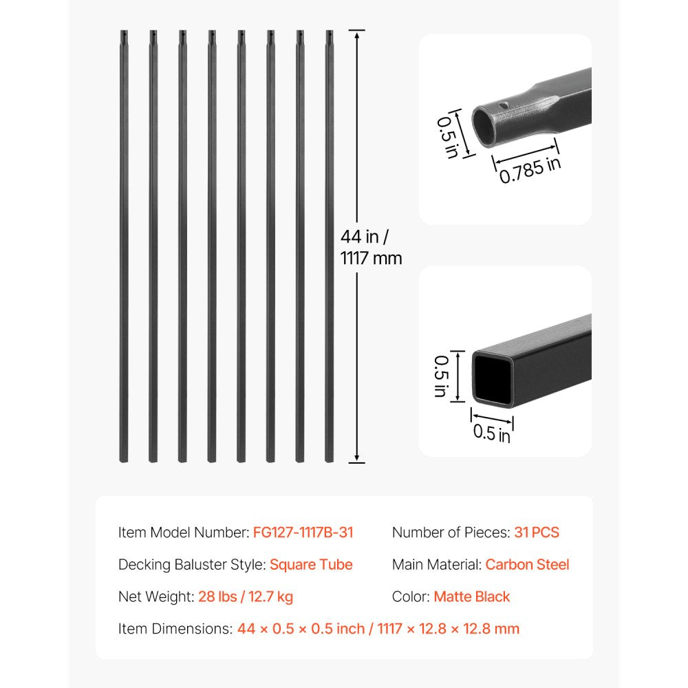 FG127-1117B-31 - 44" Carbon Steel Stair Balusters - Durable & Rustproof