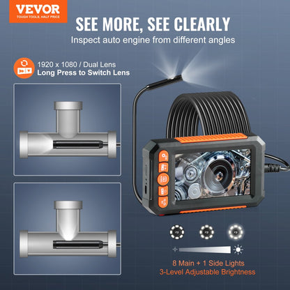 C43 - 16.4FT Dual Lens Endoscope with 4.3" Display and Adjustable Light