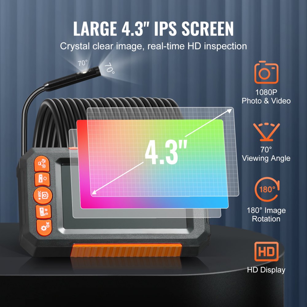 C43 - 16.4FT Dual Lens Endoscope with 4.3" Display and Adjustable Light
