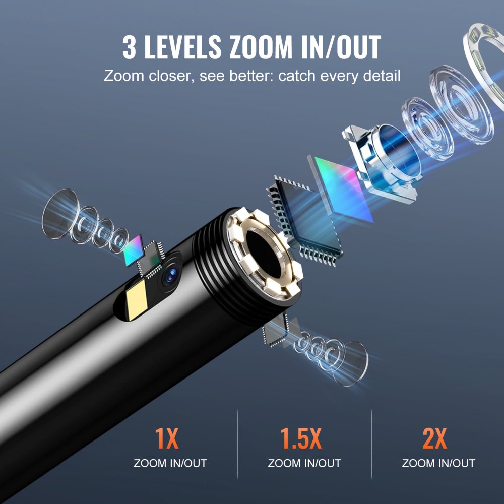 5003 - VEVOR 5" Triple Lens Endoscope with 16.4FT Cable & Lighting