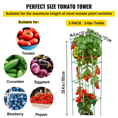 VV-KZDFQJ14.6X39LS3Z - Set of 3 Heavy-Duty 39.4" Tomato Cages