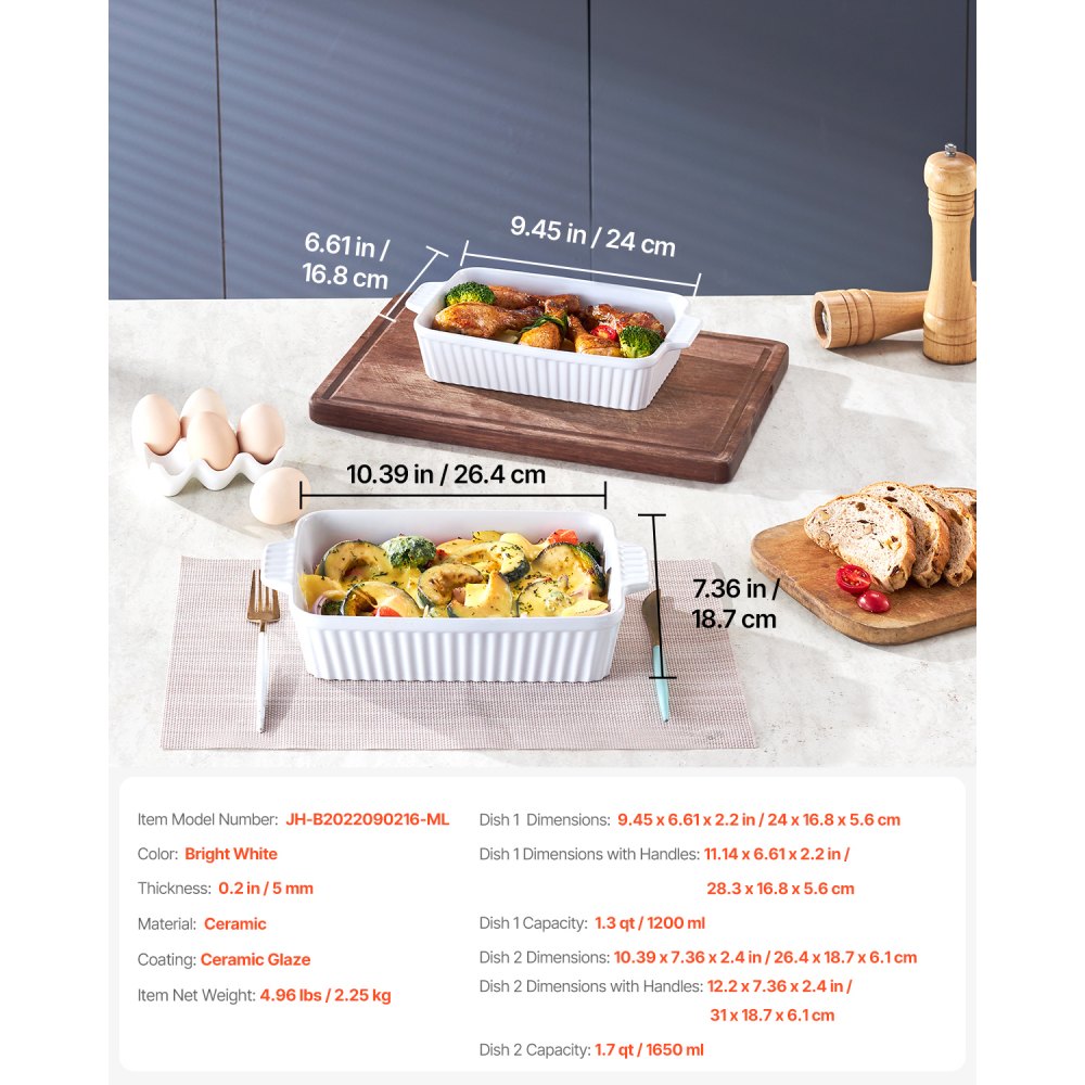 JH-B2022090216-ML - Elegant Ceramic Baking Dish Set with Double Handles