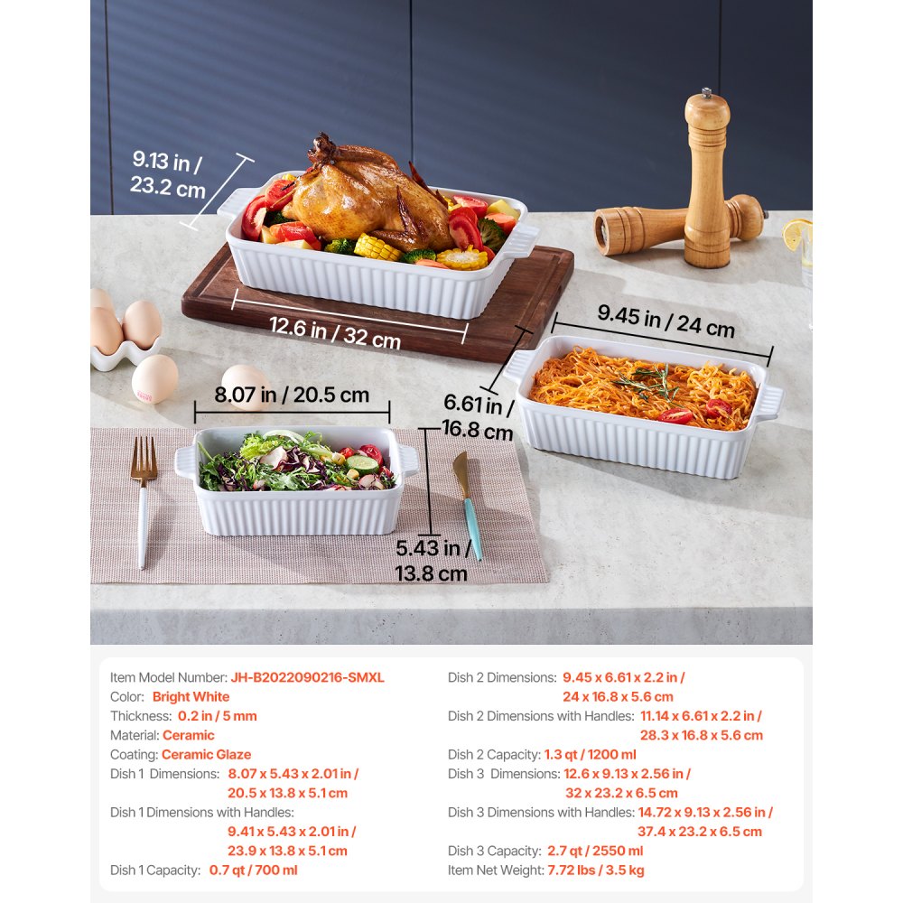 JH-B2022090216-SMXL - Elegant Ceramic Baking Dish Set with Double Handles