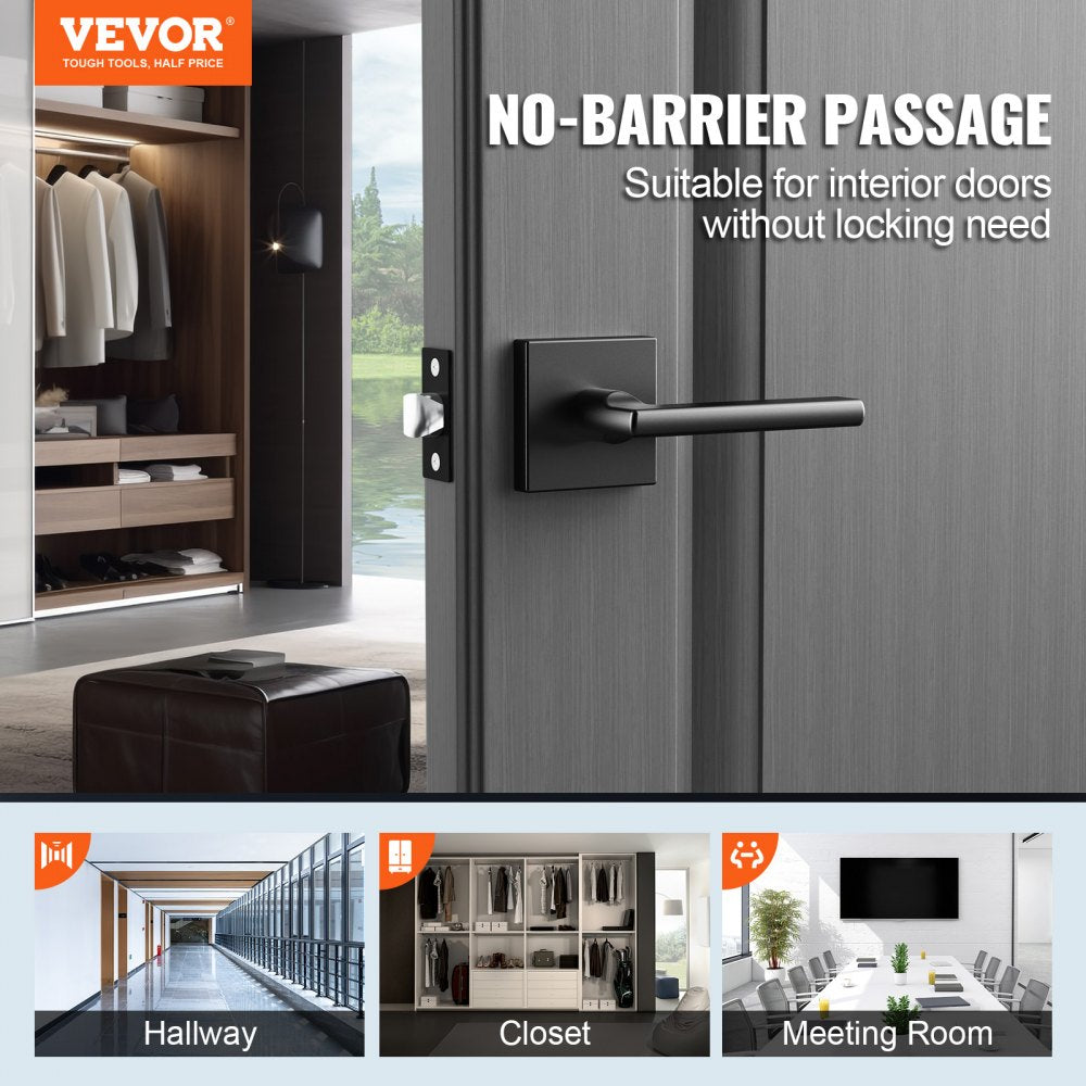 KJ2118-PS-BLK - 5 Pack Matte Black Non-Locking Door Levers for Easy Access
