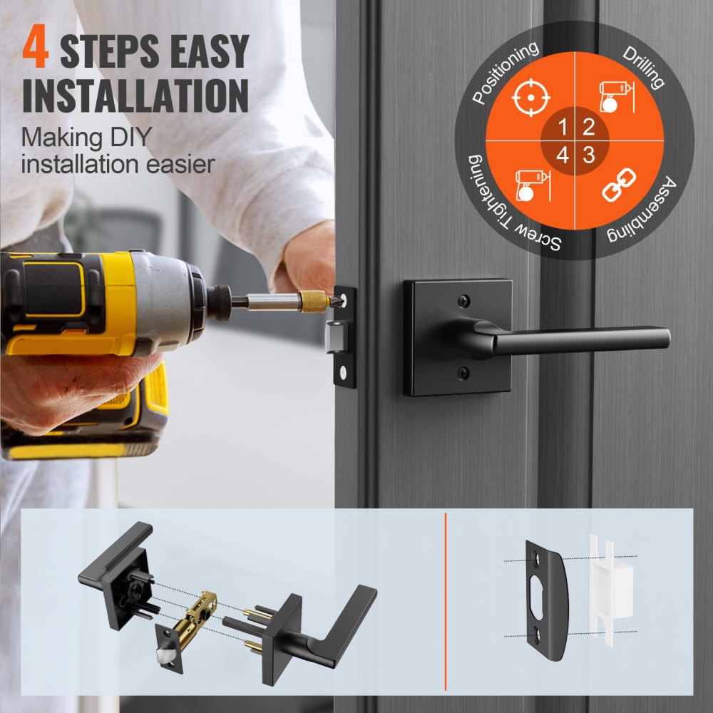 KJ2118-PS-BLK - 5 Pack Matte Black Non-Locking Door Levers for Easy Access