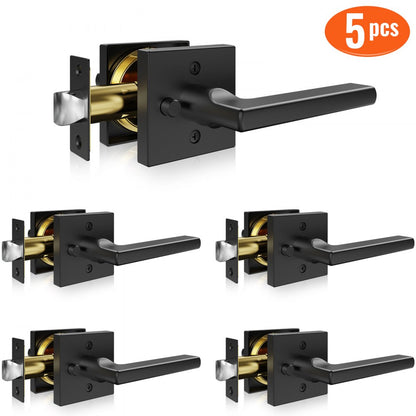 KJ2118-BK-BLK - 5-Pack Matte Black Privacy Door Levers with Keyless Locking