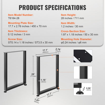 T6164-28 - 28” Adjustable Furniture Legs for DIY Projects