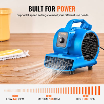 DL-120-M1 - VEVOR 600 CFM Floor Blower, Adjustable Speed & Timer