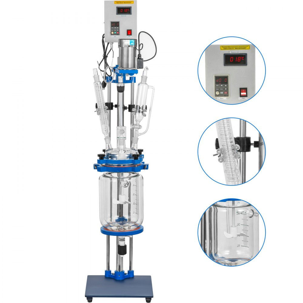 010869864950 - 5L Jacketed Reactor with Digital Display & Variable Speed Motor
