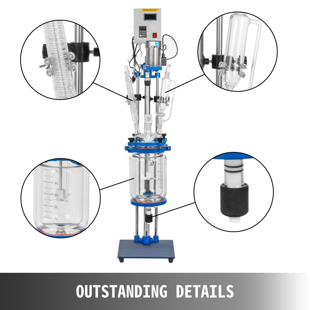 010869864950 - 5L Jacketed Reactor with Digital Display & Variable Speed Motor