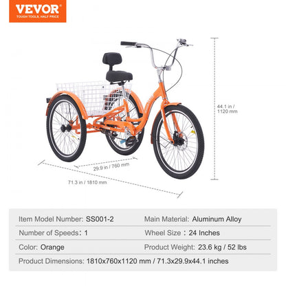 SS001-2 - VEVOR 24-Inch Adult Tricycle with Large Baskets for Stability