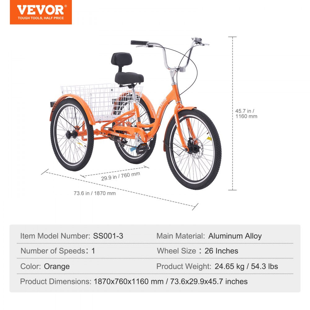 SS001-3 - Reliable 26-Inch Adult Tricycle for Safe Leisure Riding