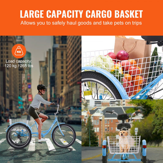 SS002-1C - Durable 20" VEVOR Adult Tricycle with 7-Speed Gears