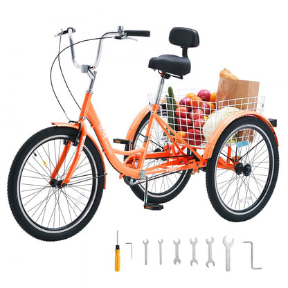 SS003-6A - Stable 26-Inch Orange Adult Tricycle for Safe Rides