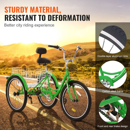 SS002-1A - Sturdy 20-Inch Adult Tricycle with 7-Speed Gear System