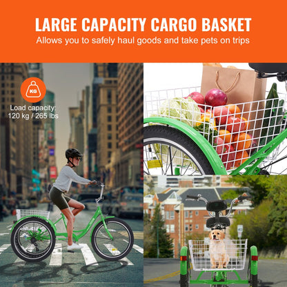 SS002-1A - Sturdy 20-Inch Adult Tricycle with 7-Speed Gear System