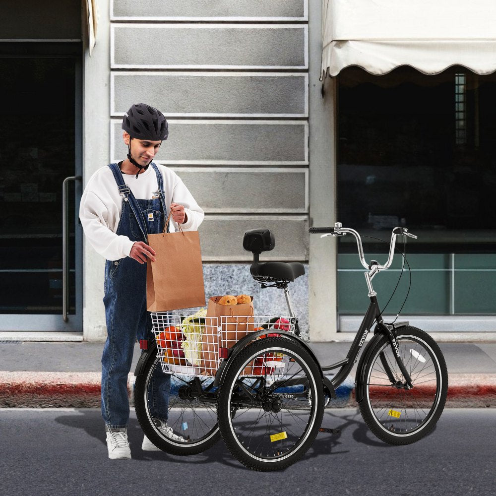 SS003-4A - VEVOR 20-Inch Adult Tricycle with Comfortable Saddle and Rear Basket