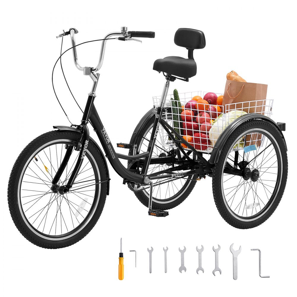 SS003-4A - VEVOR 20-Inch Adult Tricycle with Comfortable Saddle and Rear Basket