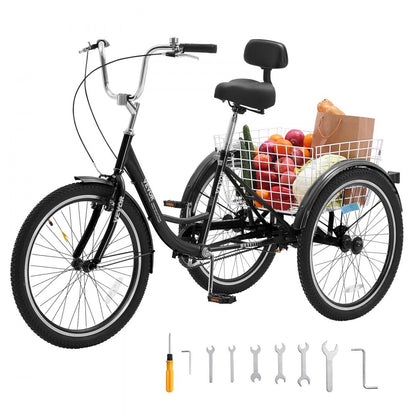 SS003-4A - VEVOR 20-Inch Adult Tricycle with Comfortable Saddle and Rear Basket