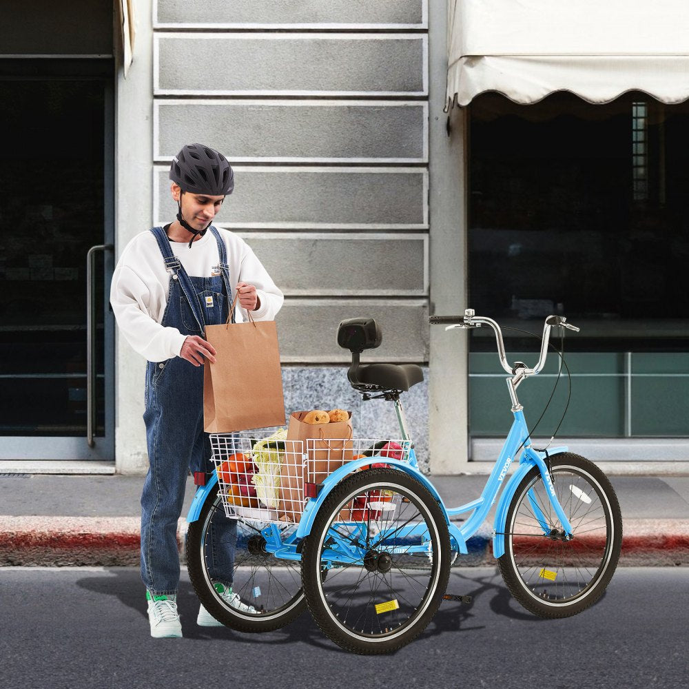 SS003-6B - Durable Blue Adult Tricycle Bike, Carbon Steel Frame